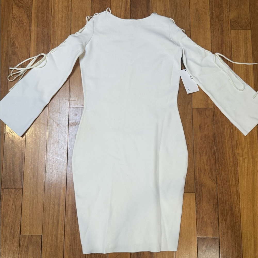 Bailey 44 Daiquiri‎ Sweater Dress Small Cream Midi Lace Up Sleeve Bodycon NWT - Picture 3 of 11